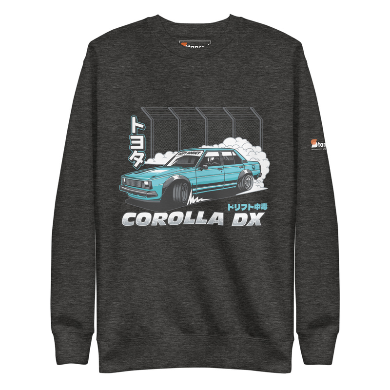 Toyota Corolla DX Drift Addict Graphic Unisex Premium Sweatshirt - Charcoal Heather
